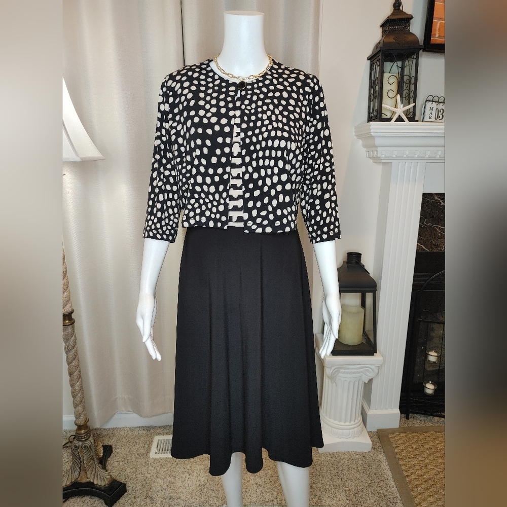 Danny and Nicole 2 Piece Dress Set, Tan & Black M Petite